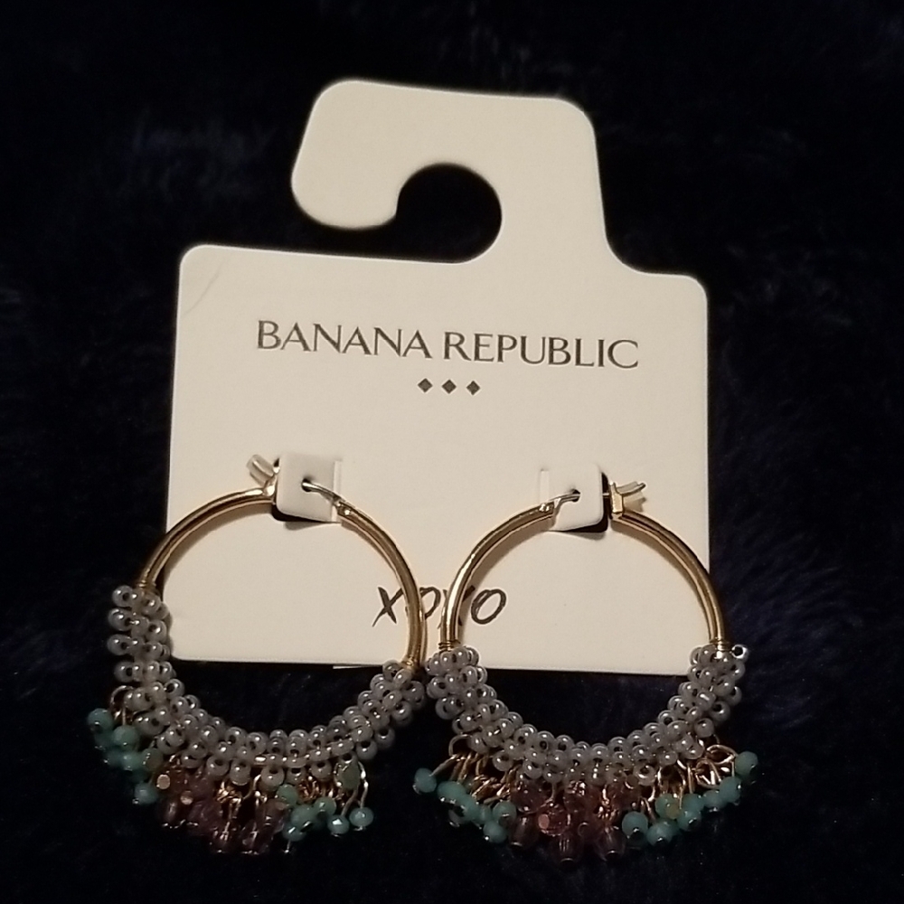 Banana Republic Gold Hoop Earrings with Beaded Design